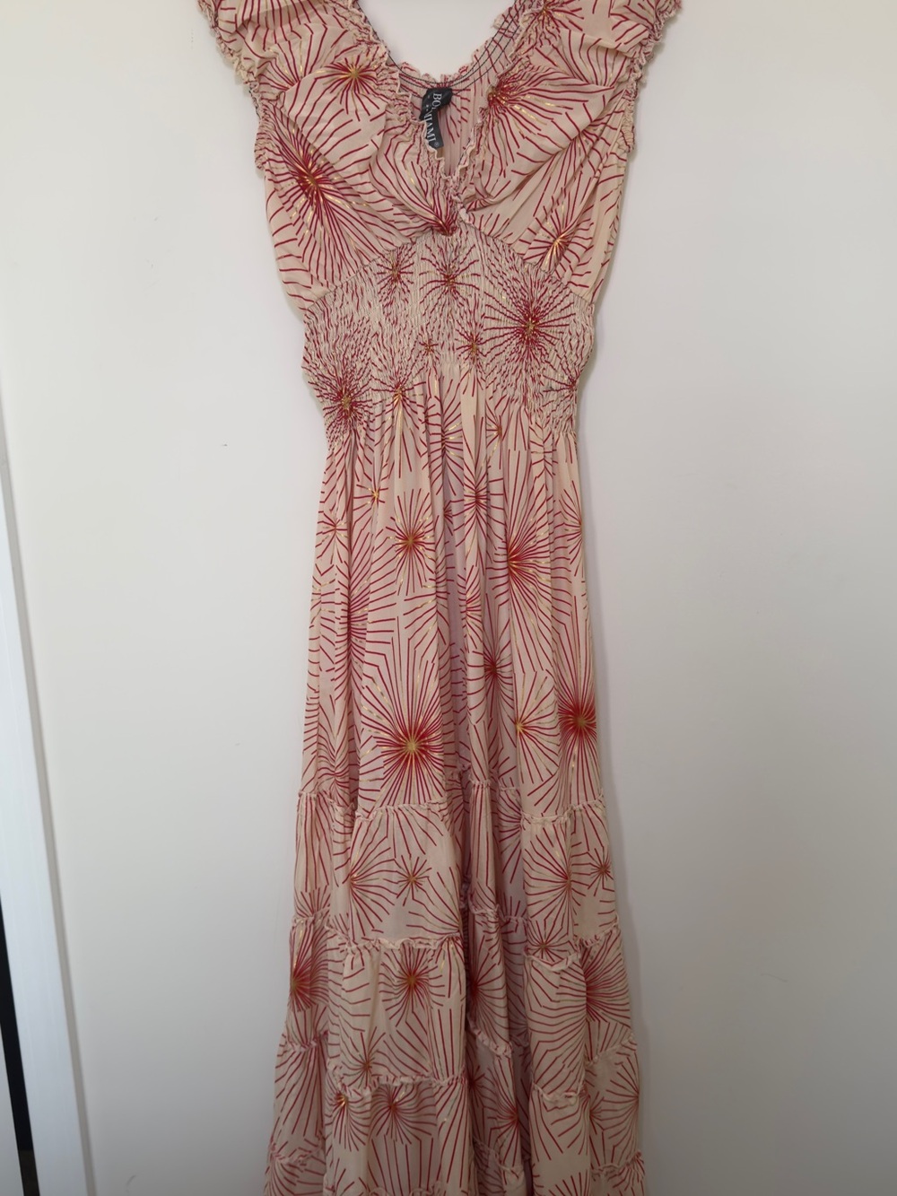 Smocked V-Neck Floral Maxi Dress in Pink